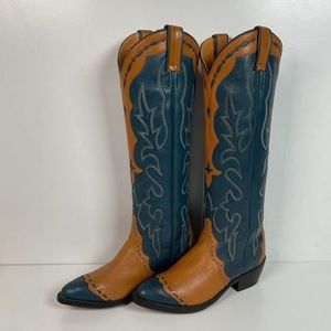 Women’s Ben Miller Tall Cowgirl Boots 6 B Handmade Tooled Overlay